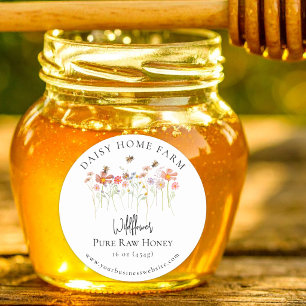 Pegatina Redonda Tarros de Miel de Flores Silvestres Personalizados