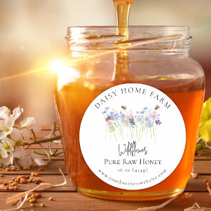 Pegatina Redonda Tarros de Miel de Flores Silvestres Personalizados
