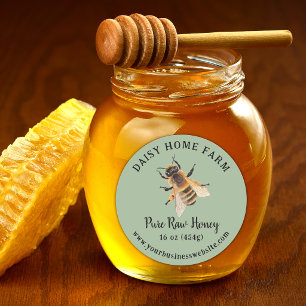 Pegatina Redonda Tarros de Miel Personalizados Colmena de Abejas Ve