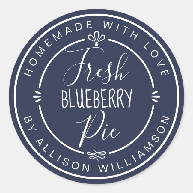 Pegatina Redonda Tarta De Arándanos Azul Fresca Casera Moderna Rúst (Anverso)