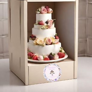 Pegatina Redonda Tarta de Boda Floral Patrón Pastelería Clásica Red