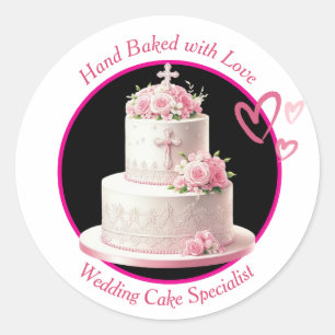 Pegatina Redonda Tarta de boda horneada a mano con amor