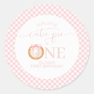 Pegatina Redonda Tarta de calabaza Cutie Pie de cuadros rosados Cum