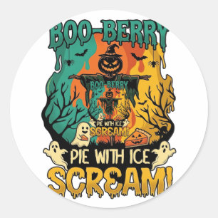 Pegatina Redonda Tarta de helado de calabaza Boo Berry Espantapájar