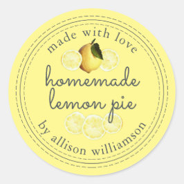 Pegatina Redonda Tarta de Limón Casera Rústica Amarilla
