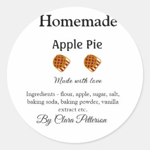 Pegatina Redonda Tarta de manzana casera hecha con amor añadir ingr