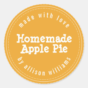 Pegatina Redonda Tarta De Manzana Casera Moderna Amarillo Suave