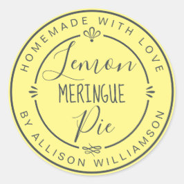 Pegatina Redonda Tarta De Merengue De Limón Casera Moderna Rústica 