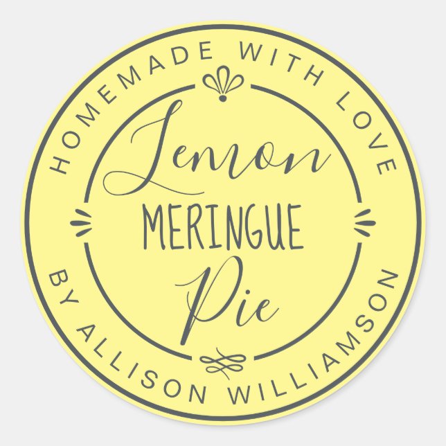 Pegatina Redonda Tarta De Merengue De Limón Casera Moderna Rústica  (Anverso)