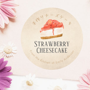 Pegatina Redonda Tarta de queso con fresas casera Kraft de papel rú
