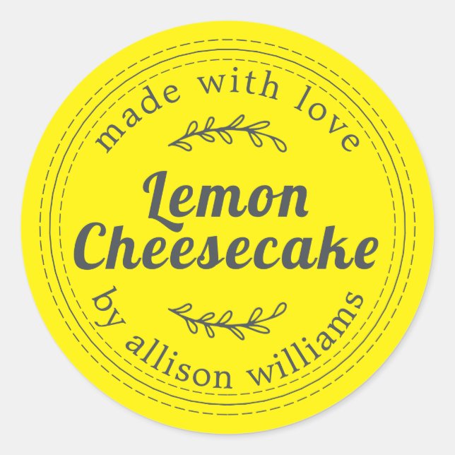 Pegatina Redonda Tarta De Queso De Limón Casera Rústica Amarillo Cl (Anverso)
