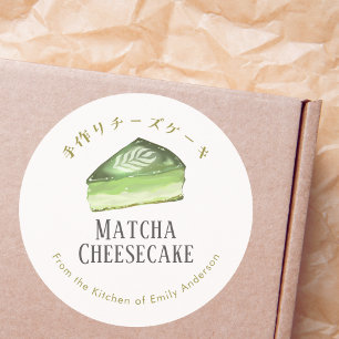 Pegatina Redonda Tarta de queso Matcha Acuarela Producto de Panader