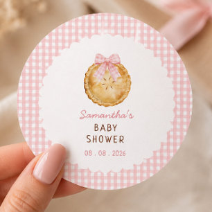 Pegatina Redonda Tarta Monada Rosa Baby Shower en cuadros