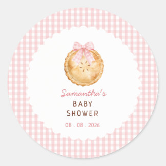 Pegatina Redonda Tarta Monada Rosa Baby Shower en cuadros