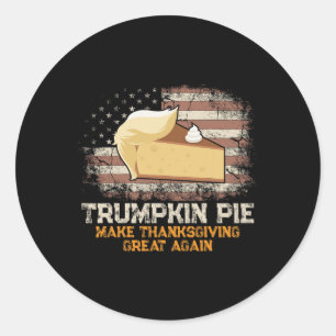 Pegatina Redonda Tarta Trumpkin Haz que el Día de Acción de Gracias