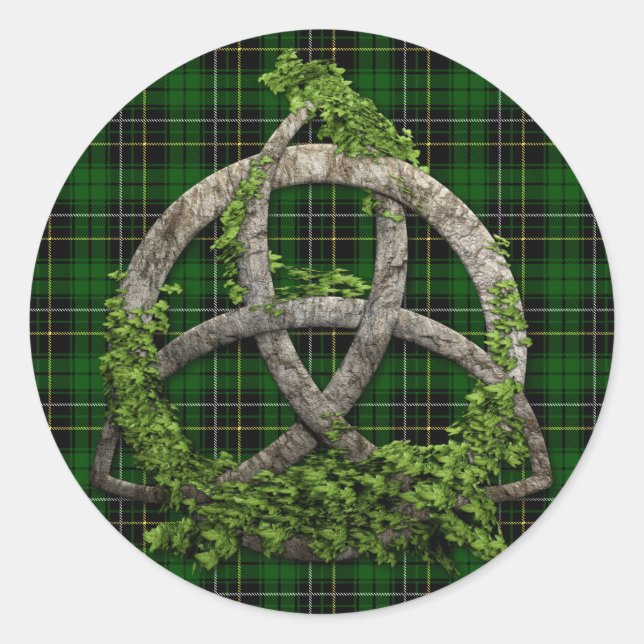 Pegatina Redonda Tartán Celta Trinity Knot Y Clan MacAlpine Tartán (Anverso)