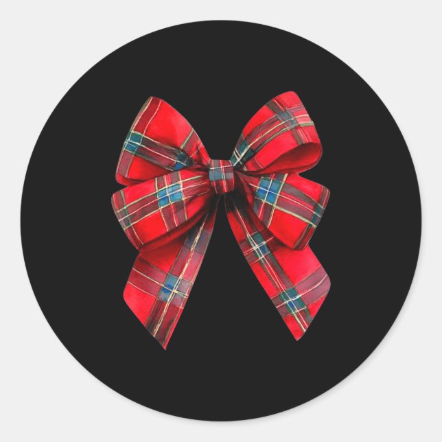 Pegatina Redonda Tartan Coquette Bow, Christmas Funny Gift Women,gi (Anverso)