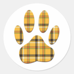 Pegatina Redonda Tartan Dog Paw Print