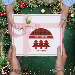 Pegatina Redonda Tartán rojo negro verde acogedor