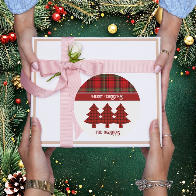 Pegatina Redonda Tartán rojo negro verde acogedor (Subido por el creador)