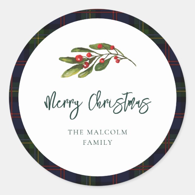 Pegatina Redonda Tartán Rústico Clásico Elegante (Anverso)
