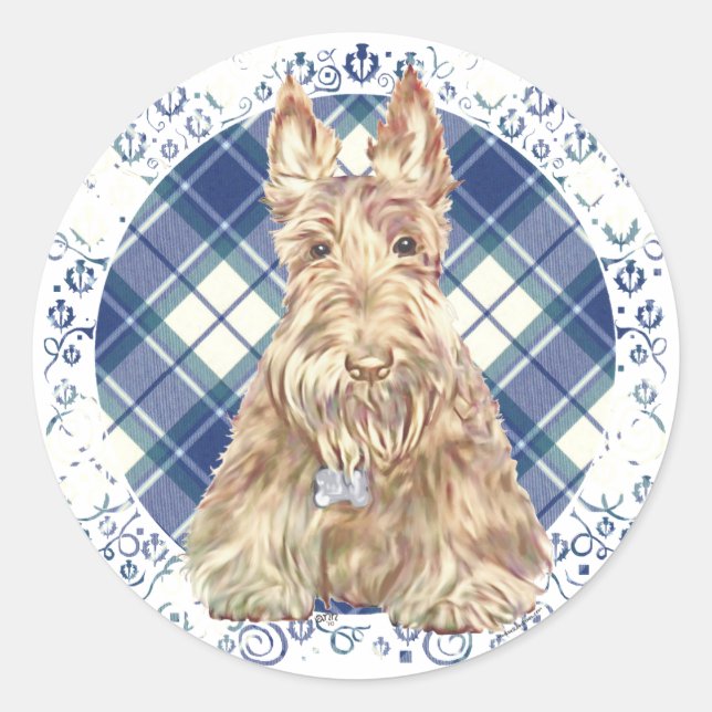 Pegatina Redonda Tartan Scottie Trigo (Anverso)