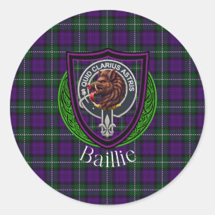 Pegatina Redonda Tartan y Cresta del Clan Escocés Baillie