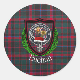 Pegatina Redonda Tartan y Cresta del Clan Escocés Buchan