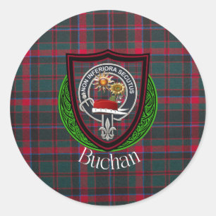 Pegatina Redonda Tartan y Cresta del Clan Escocés Buchan