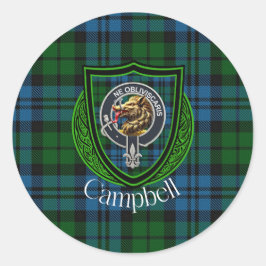 Pegatina Redonda Tartan y Cresta del Clan Escocés Campbell