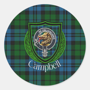 Pegatina Redonda Tartan y Cresta del Clan Escocés Campbell