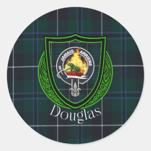 Pegatina Redonda Tartan y Cresta del Clan Escocés Douglas