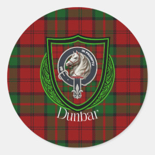Pegatina Redonda Tartan y Cresta del Clan Escocés Dunbar