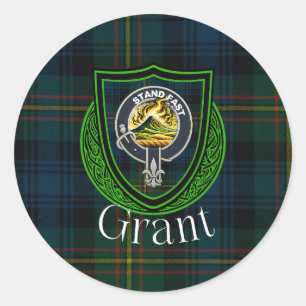 Pegatina Redonda Tartan y Cresta del Clan Escocés Grant
