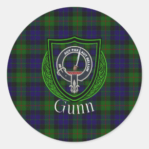 Pegatina Redonda Tartan y Cresta del Clan Escocés Gunn