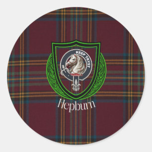 Pegatina Redonda Tartan y Cresta del Clan Escocés Hepburn