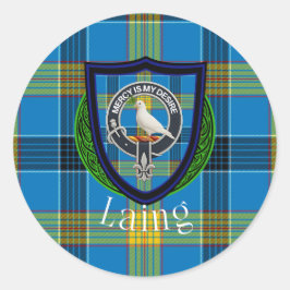 Pegatina Redonda Tartan y Cresta del Clan Escocés Laing