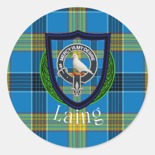 Pegatina Redonda Tartan y Cresta del Clan Escocés Laing