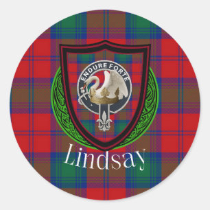 Pegatina Redonda Tartan y Cresta del Clan Escocés Lindsay