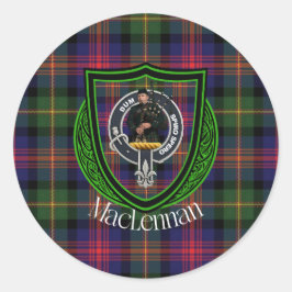 Pegatina Redonda Tartan y Cresta del Clan Escocés MacLennan