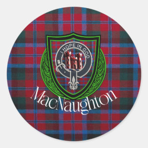 Pegatina Redonda Tartan y Cresta del Clan Escocés MacNaughton