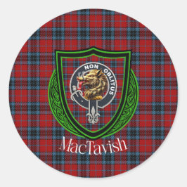 Pegatina Redonda Tartan y Cresta del Clan Escocés MacTavish