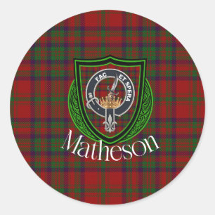 Pegatina Redonda Tartan y Cresta del Clan Escocés Matheson