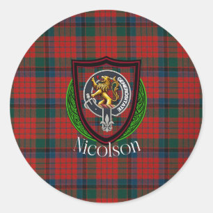 Pegatina Redonda Tartan y Cresta del Clan Escocés Nicolson