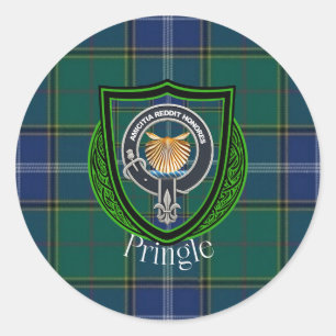 Pegatina Redonda Tartan y Cresta del Clan Escocés Pringle