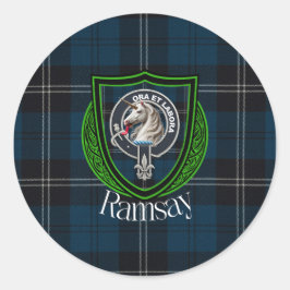 Pegatina Redonda Tartan y Cresta del Clan Escocés Ramsay