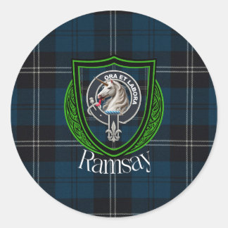 Pegatina Redonda Tartan y Cresta del Clan Escocés Ramsay