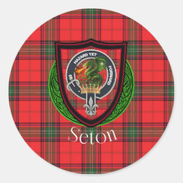 Pegatina Redonda Tartan y Cresta del Clan Escocés Seton