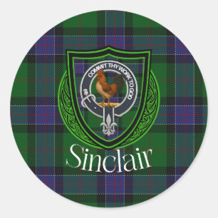 Pegatina Redonda Tartan y Cresta del Clan Escocés Sinclair