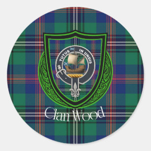 Pegatina Redonda Tartan y Cresta del Clan Escocés Wood